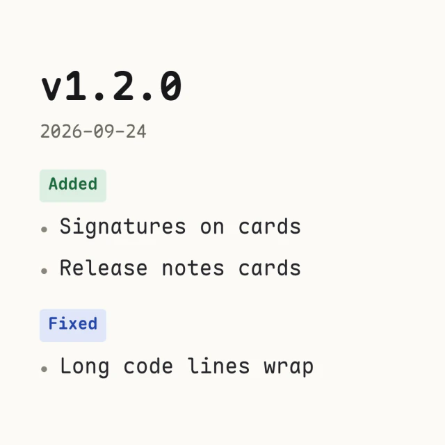 Release notes card made from the sample text, in the Release card style.