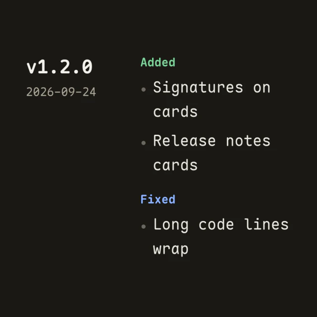 Release notes card in the Timeline style.