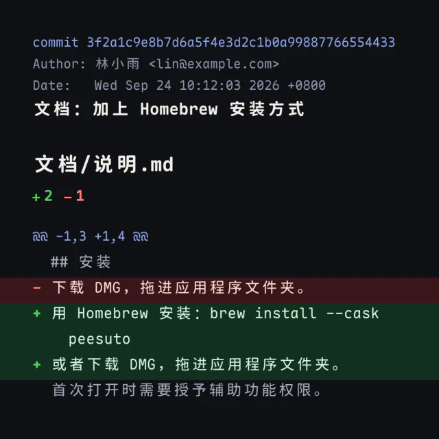 代码差异卡片，夜色差异样式。
